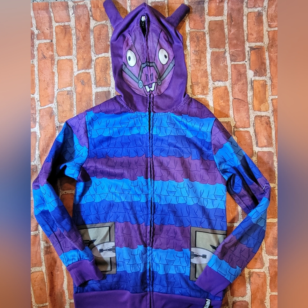Fortnite Boys Large Llama Piñata Full Zip Mask Hoodie Purple Blue Loot Llama